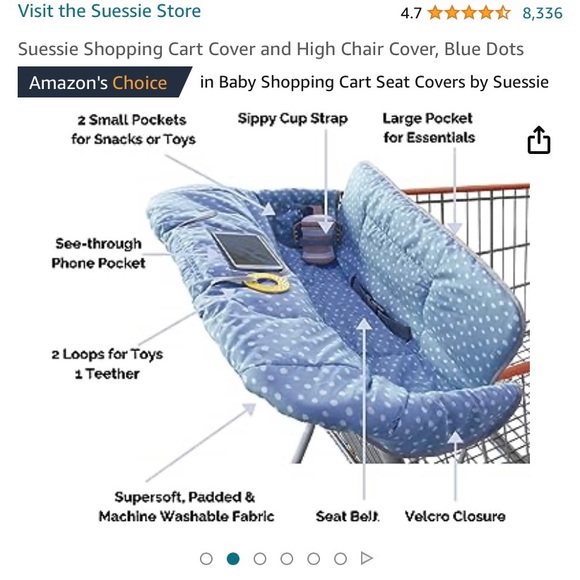 Suessie Shopping Cart Cover and High Chair Cover Blue Dots multi purpose baby - Picture 6 of 6